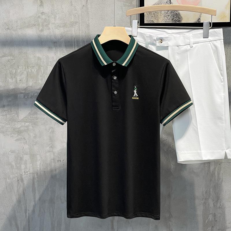 Men's T-shirt Short Sleeve Lapel Men's Fashion Casual T-shirt Solid Color Men's Top