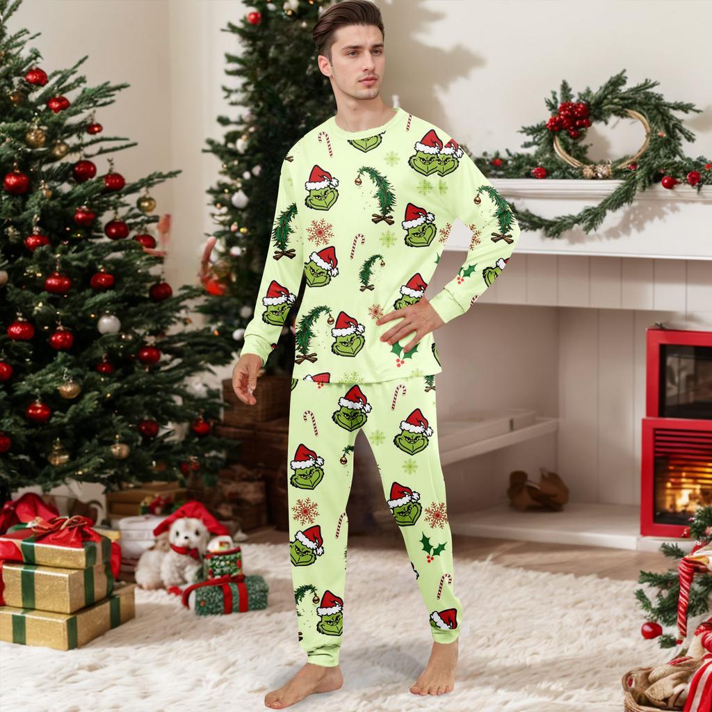 Christmas Print Cute Family Set Pajamas, Home Clothes, Family Set Long Sleeve Top Pants Set
