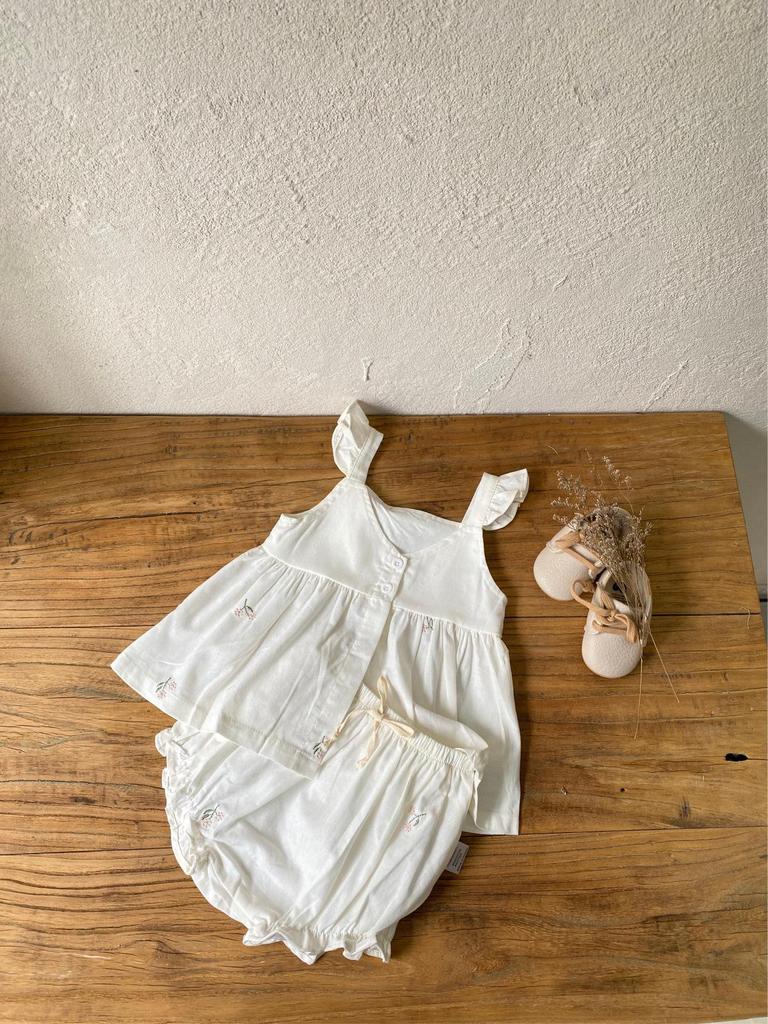 Girls' Embroidered Ruffle Strap Dress & Bloomers - Baby Summer Outfit Set