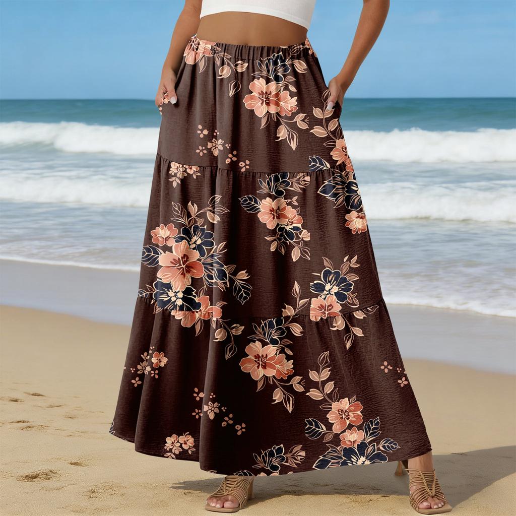 Damen Casual High Waist Kordelzug A-Linien Rock Farbiger Rock Mit Taschen