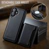 For iPhone 16 Case AUTSPACE A13 Vintage Leather Back Cover with Magnetic Detachable Card Bag