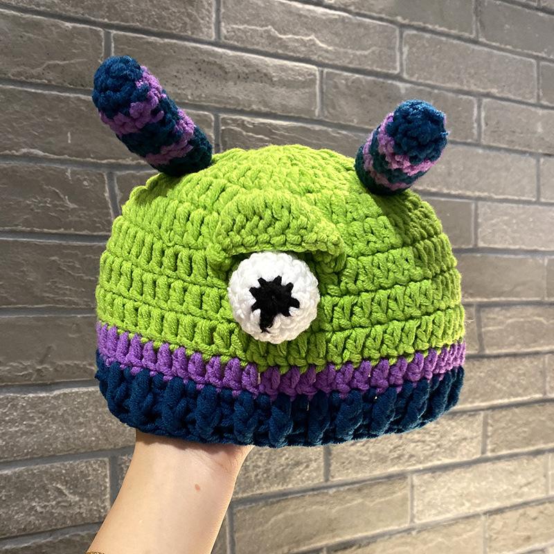 Herbst und Winter neue freche lustige großäugige Shrek gestrickte Wollmütze niedliche warme Cartoon niedliche Mütze