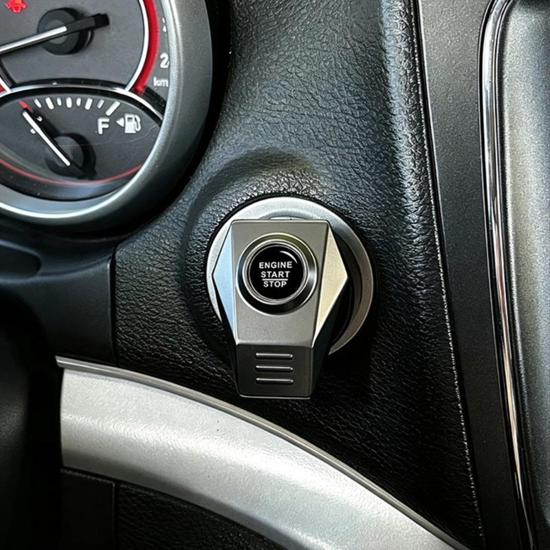 Engine Start Stop Button Cover Metal Interior Accent, Stick On Trim Frame for a Finished Dashboard Style in Cars