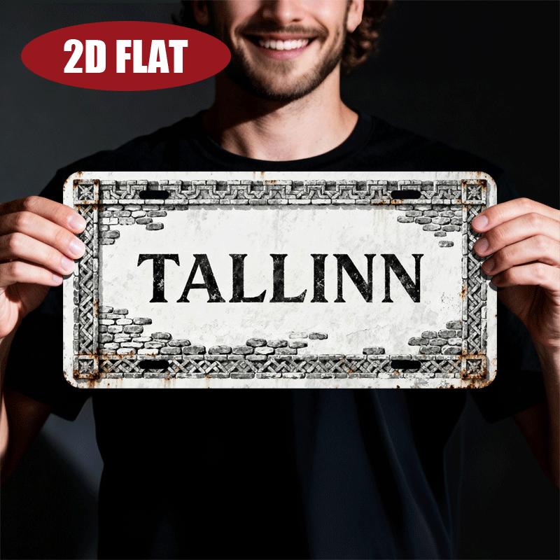 D Flat pc Tallinn Estonia Themed Vintage Nordic European Tallinn License Plate Wall Art For Bar Living Room Bedroom 15x30cm(5.9x7.8inch)