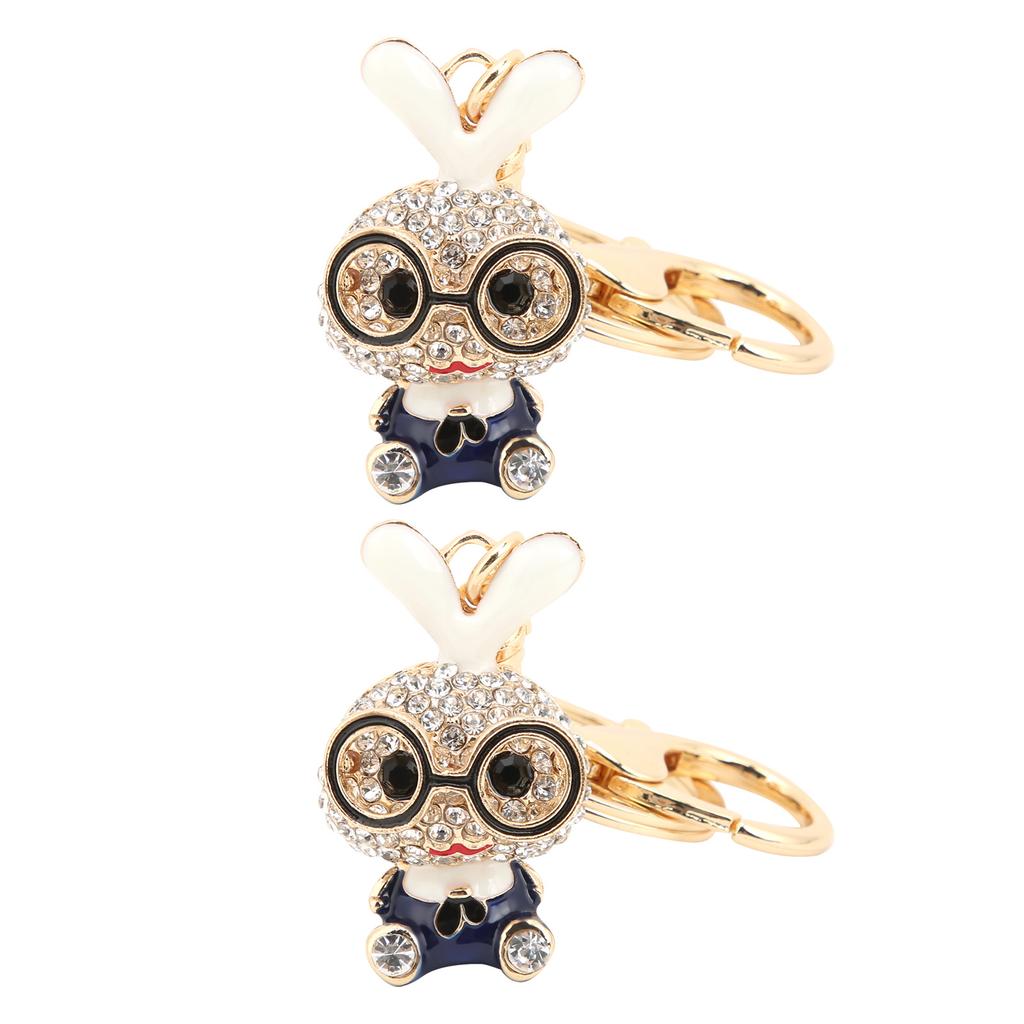 2pcs Keychain Pendants Cute Bunny Shape Rhinestone Ornaments Accessories for Keychains Bag Decoration Gift