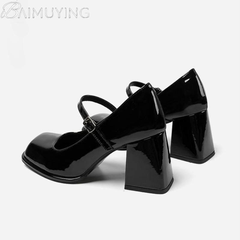 Fashion High Heeled Women's Sandals Square Toe Marie Janes Woman Shoes 2025 New Summer Shallow Chunky Elegant Dress Pumps Leather Mujer