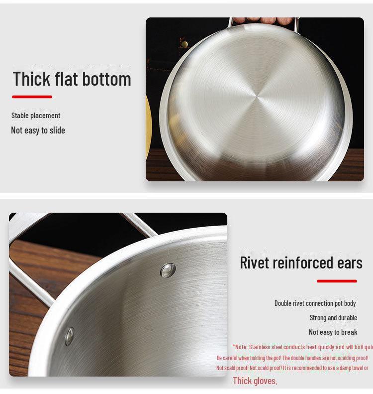 Zlatý korejský ramen hrnec z nerezové oceli s poklicí - dvojité uši, zesílené, ideální na nudle, polévku nebo malé horké hrnce.