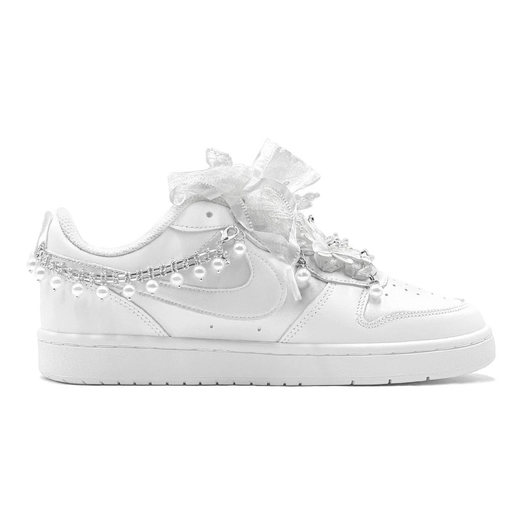 Nike Court Borough GS Couple's, Romantic Favor, Ballet Love Song, Pearl, Premium Aesthetic Low top Skateboard Shoes BQ5448-100(TeamS2-S-BOX)