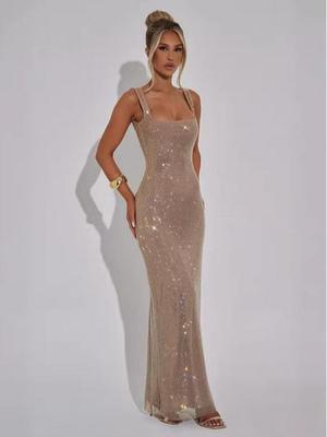 2026 European & American Summer Backless Sequin Evening Gown with Spaghetti Straps