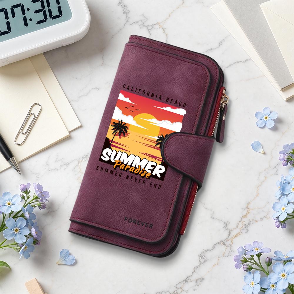 Vintage Summer Print Long Wallet Casual Card Holder Fashion Portable Multipurpose Durable Purse