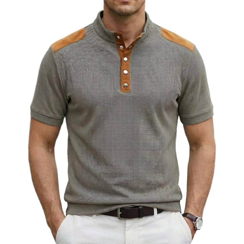 Herren Lässig - Gewebtes Hemd mit Kragen, Farbblock, Leicht, Atmungsaktiv, Kurzarm