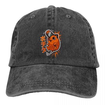 Washed Men's Baseball Cap Kawaii Pochita Trucker Snapback Cowboy Caps Dad Hat Chainsaw Man Anime Golf Hats