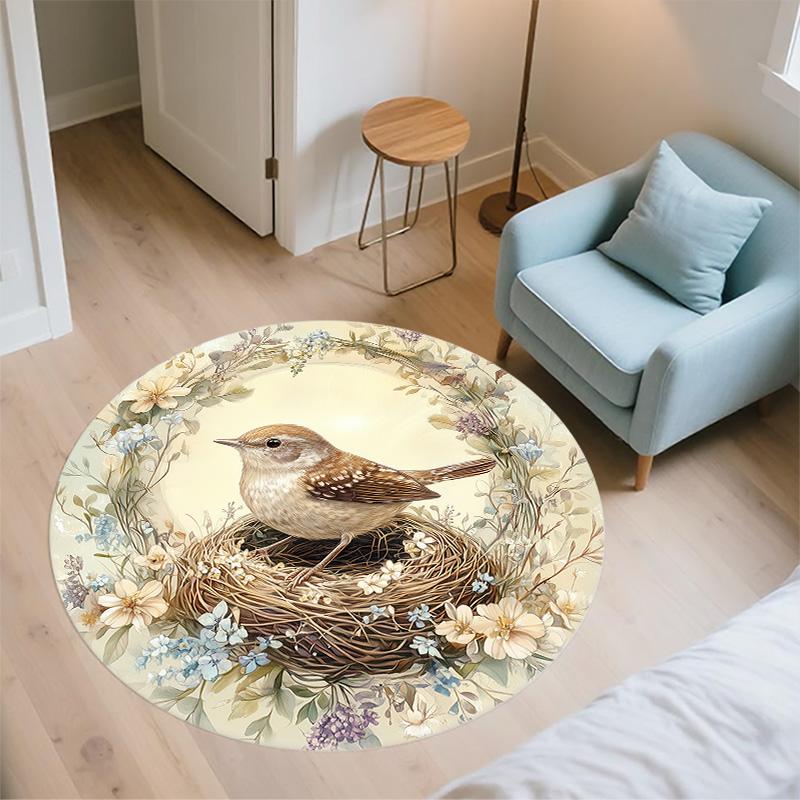 Wreath Bird's Nest,Round Area Rug,Carpet Rug for Living Room Bedroom Sofa Playroom Decor,Non-slip Floor Mat