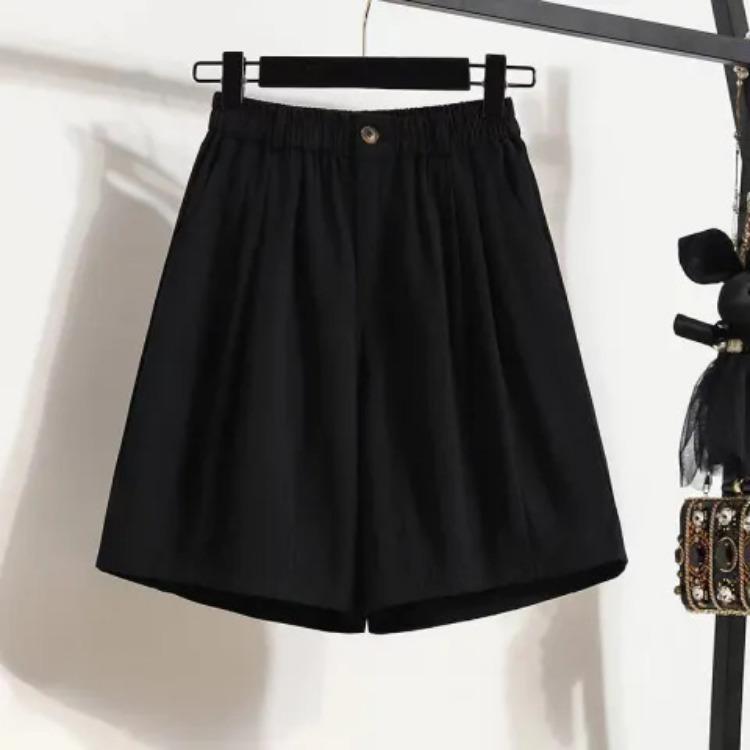 

Летние корейские шорты-кюлоты для женщин, эластичная талия, свободные, тонкие, большого размера, для похудения, повседневные спортивные шорты 5XL чёрный