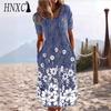 HNXC Dámská móda Léto Jaro Jednobarevný potisk Neformální šaty s krátkým rukávem a výstřihem do V s vysokým pasem