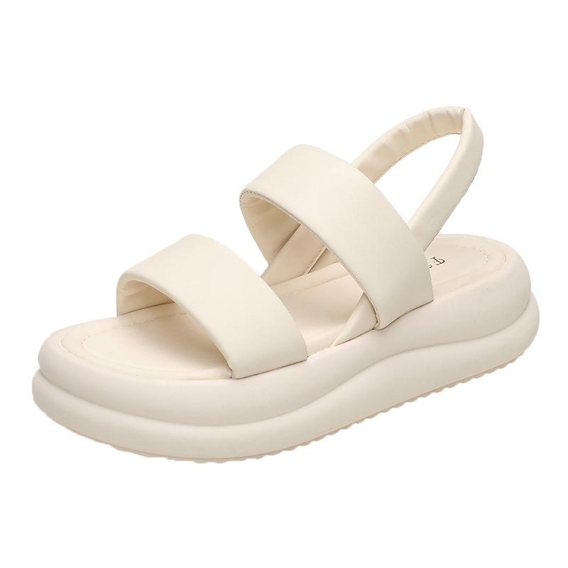 Thick-soled one-word beach shoes 2024 summer new round head one-pedal comfortable simple height-increasing cool slippers Roman shoes