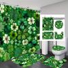 Temu Green Four-Leaf Clover Shower Curtain Set - Waterproof, Decorative, Polyester, Dry-Wet Separation