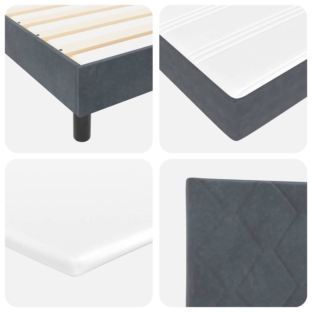 Box Spring Bed with Mattress Dark Gray 90 x 190 cm Velvet