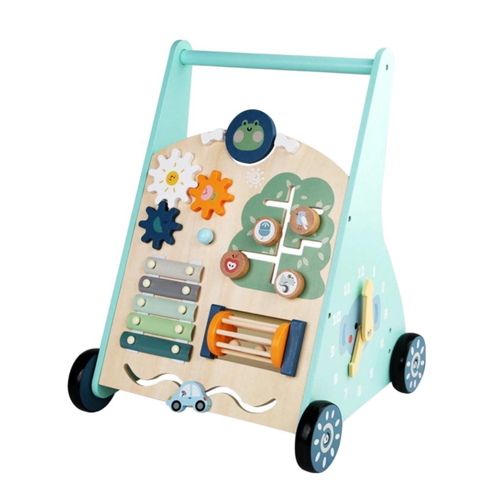 Children's Wooden Early Education Multifunctional Tapping Piano Gear Walking Cart, Baby Baby Rollover Walking Hand Push Assisted Walking Cart