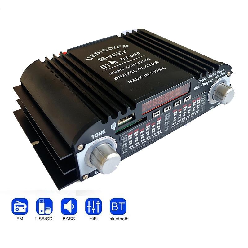 Пиковая мощность 1600 Вт Hi-Fi усилитель звука Цифровой 4-канальный аудиоусилитель Bluetooth Караоке-плеер FM-радио Поддержка пульта дистанционного управления чёрный