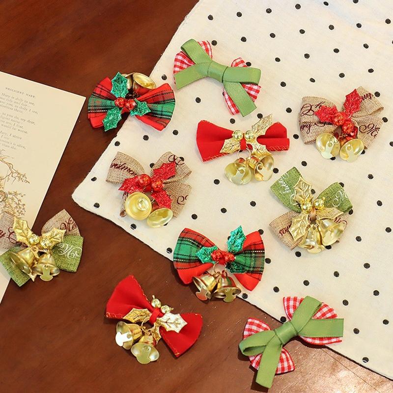 7Pcs Christmas Bow Xmas Tree Decoration Bell Bow Christmas Ornaments Bowknot Crafts New Year Navidad DIY Gift Wrapping Decor