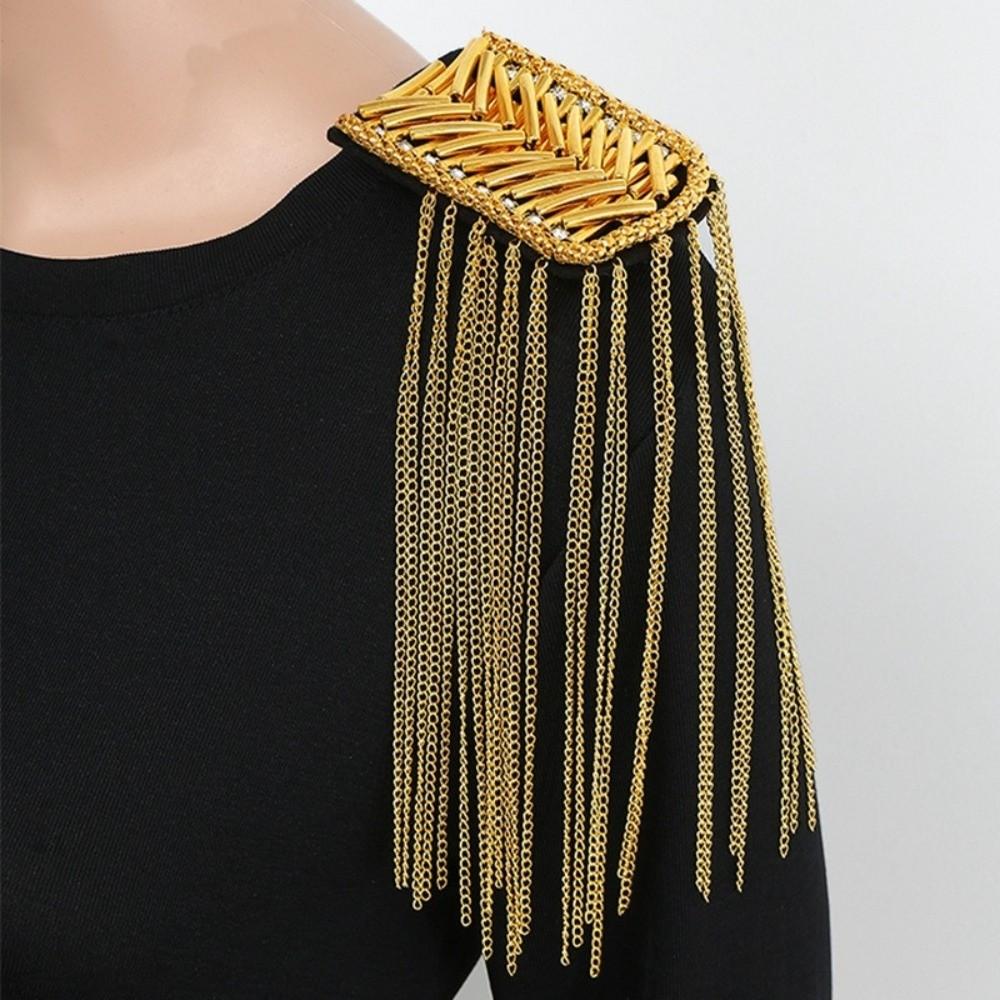 Long Chain Shoulder Jewelry Rhinestone Clothing Accessories Tassel Epaulette Brooch for Men Women