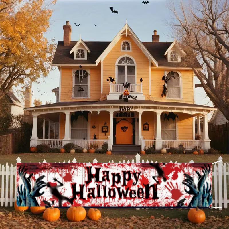 New Halloween Banner Backdrop: Courtyard Party Decoration & Pull Flag Arrangement