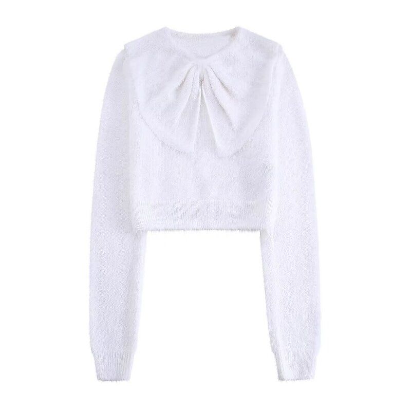 Fashion Style 2024 Spring New Arrival Women's Slim Looking Easiest for Match Bows Furry Pullover Wool Knitwear 1213182