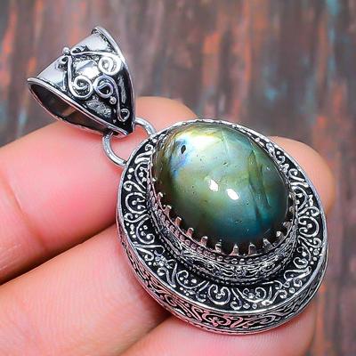 Vintage Labradorite Gemstone 925 Sterling Silver Handmade Amazing Pendant Jewelry