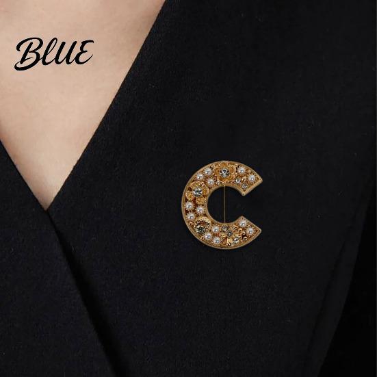 Coat Brooch Accessory Retro Style Letter C-Shape with Rhinestones Imitation