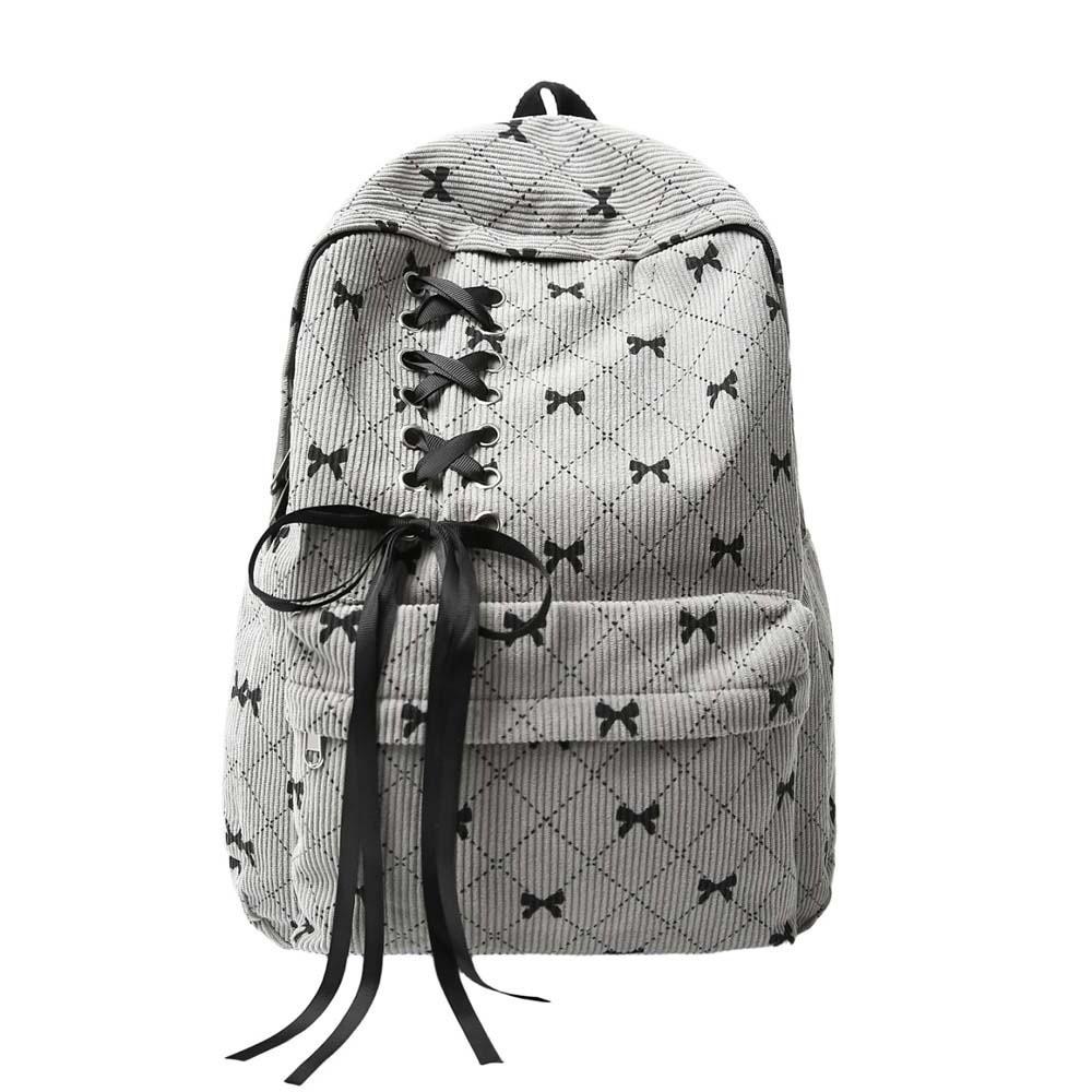Daypack Corduroy Bow Backpack Casual Large Capacity Backpack Students School Bag School серый