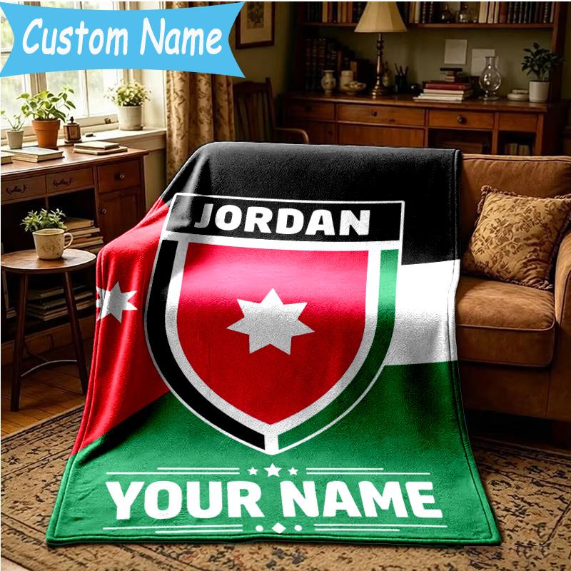 Custom Name Jordanian football Blanket Flannel Blanket for Camping, Hiking, Garden Parties, Picnic Essentials,gift for family and friend