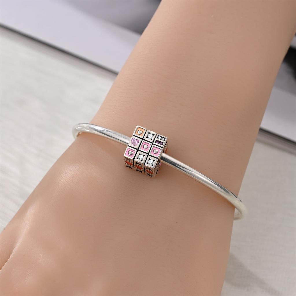 Charms Original Copper Plated Love Heart Magic Cube Beads Fit Bracelet Diy Fine Gift Women Delicate Jewelry