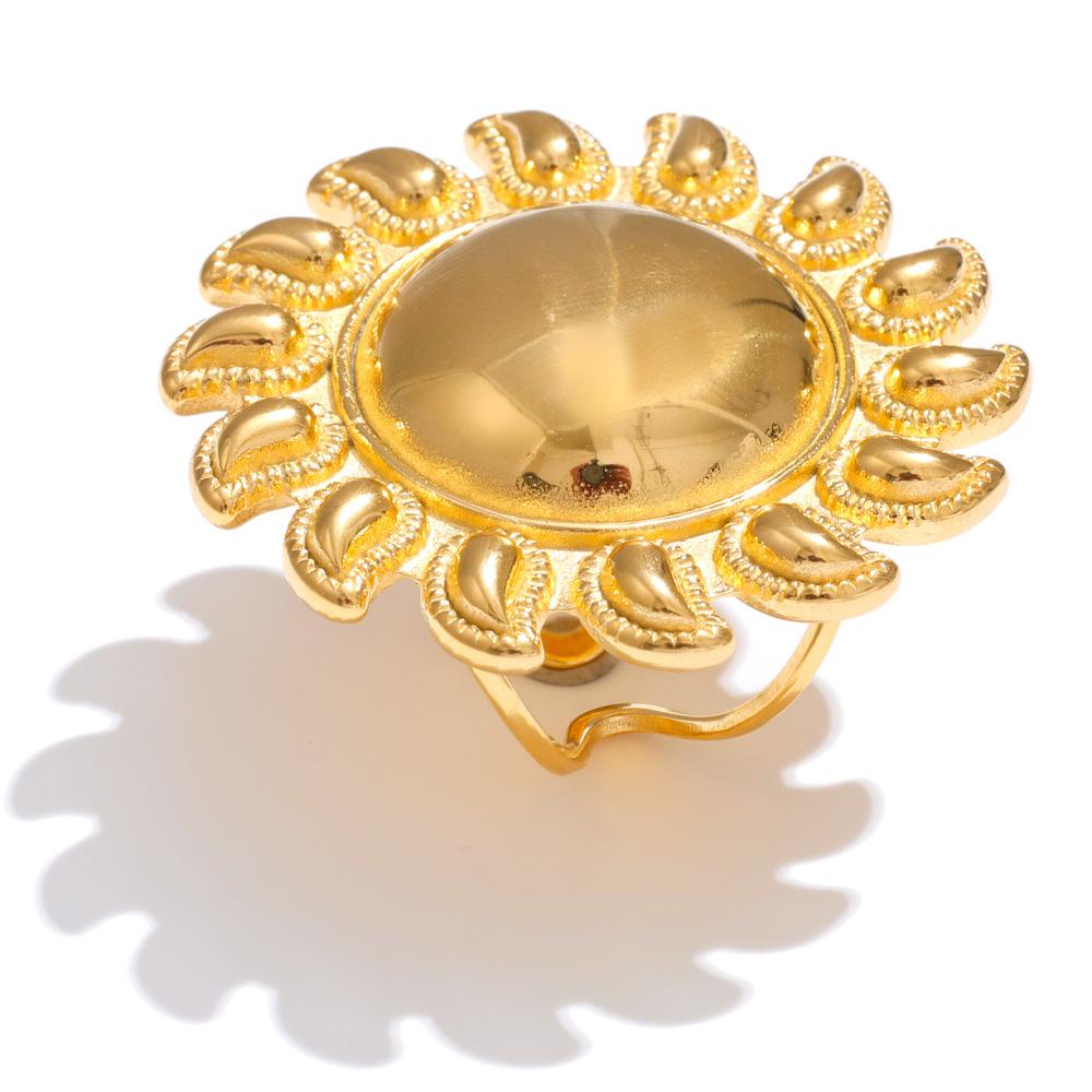 

Yhpup Stainless Steel Metal Sun Flower Big Open Ring Rust Proof Golden Fashion Trendy Finger Jewelry Accessories PVD Plated resizable