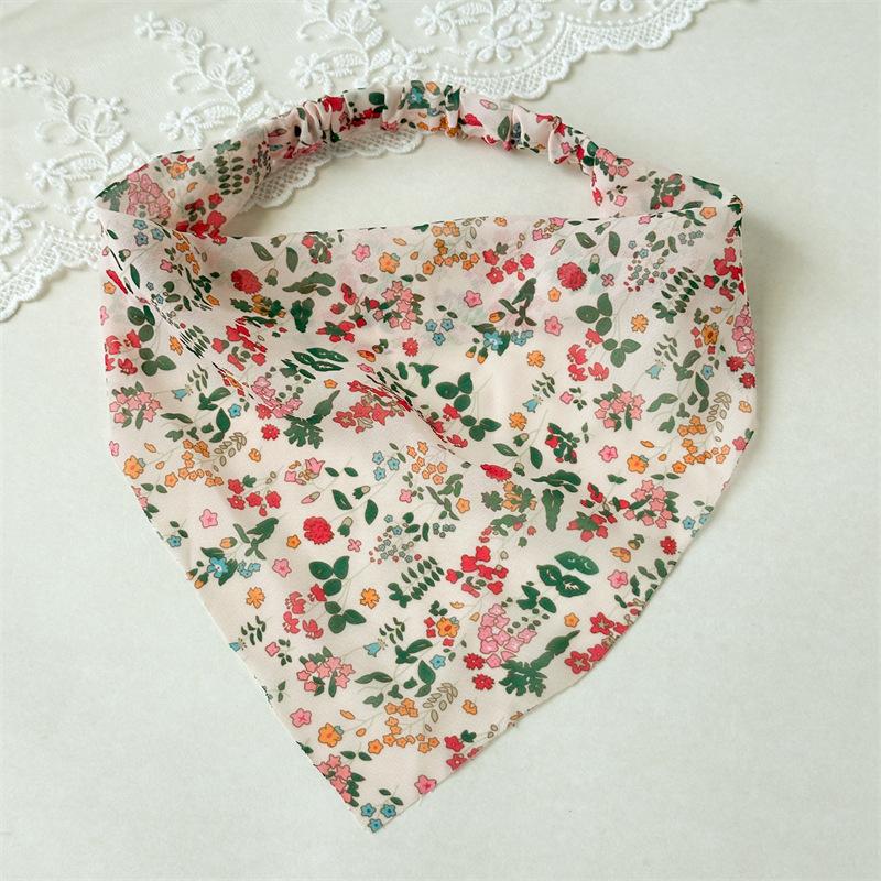 Floral Print Triangle Kerchief Headbands Elastic Back Bandana Style Hair Wraps Bohemia Garden Party Headwear For Women