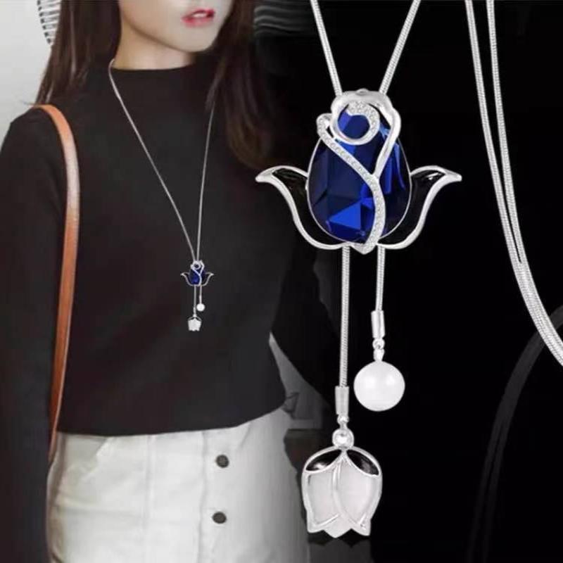 1Pcs New Trendy Korean Fashion Clothes Pendant Geometric Jewelry Vinatge Crystal Water Drop Sweater Long Necklaces For Women