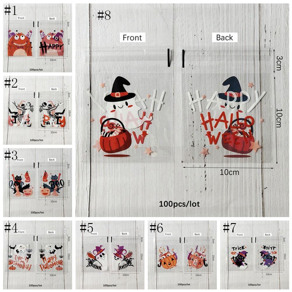 100PCS Pumpkin Halloween Plastic Candy Pouch Ghost Halloween Biscuit Gift Bag   Halloween