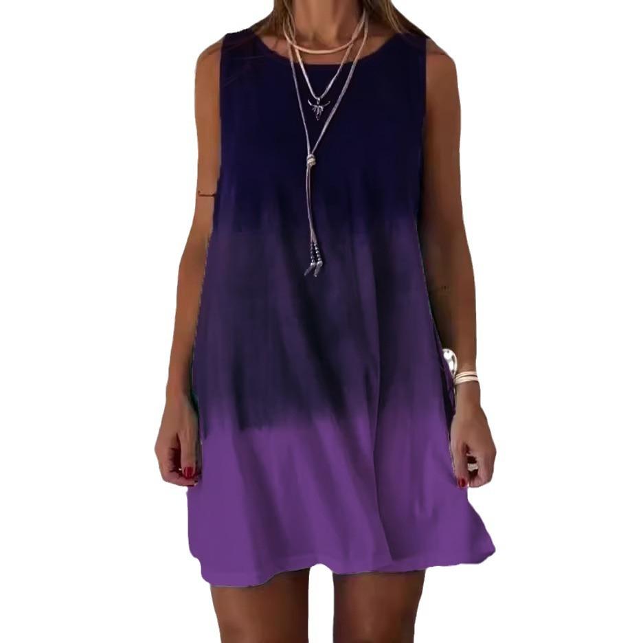 

Женское повседневное платье-жилет без рукавов с круглым вырезом и градиентным принтом XXL фиолетовый
