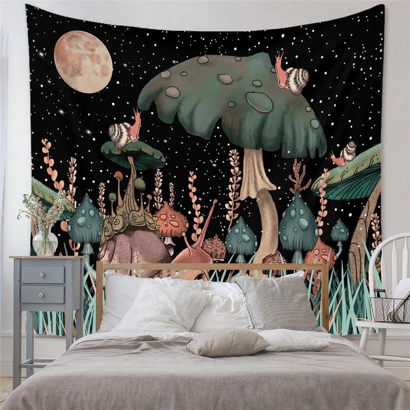 Mysterious Tree of Life Mushroom Forest Tapestry Wall Hanging Fairy Tale Bohemian Psychedelic Home Dormitory Dream Decor Sun