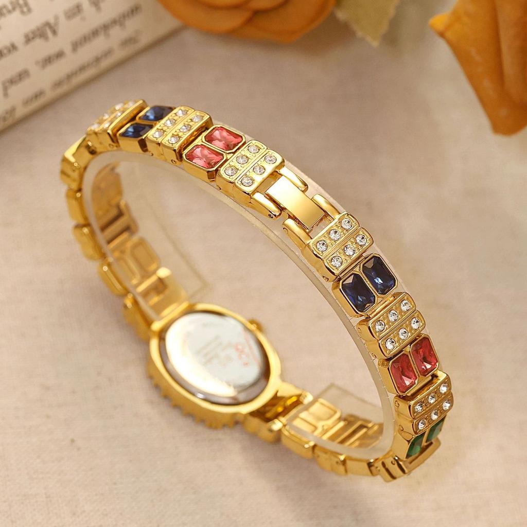 New Women's Watches  Luxury Elegant Ladies Wrist Watch Colorful Rhinestone Quartz Wristwatch Vintage Dress Gift Small Clock