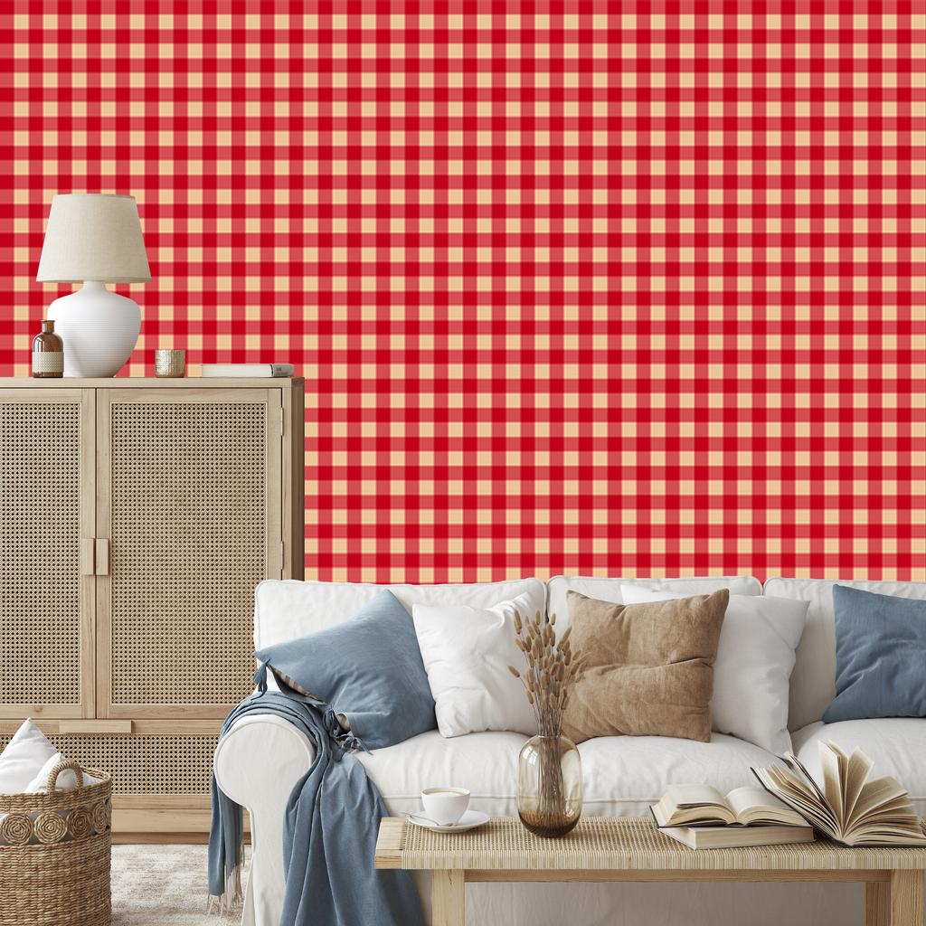 Christmas Autumn Plaid Wallpaper Coral and Red 50x1000