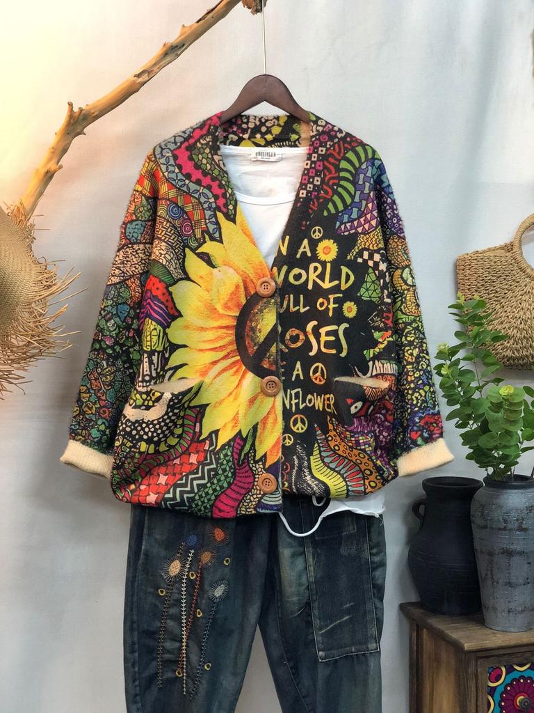 Factory new autumn and winter cute printed imitation mink velvet jacket women's Korean version loose lazy sweater