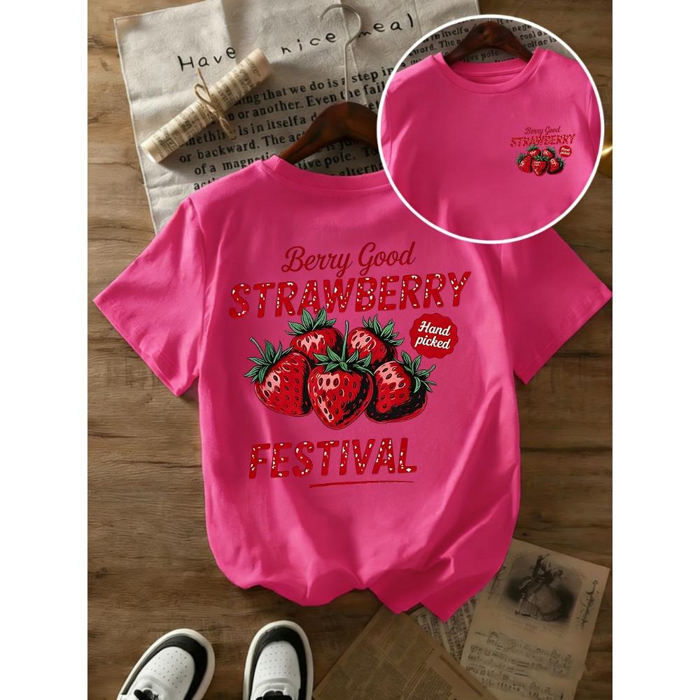 Berry Good Strawberry Printed Cotton T-Shirts Women Summer Short Sleeve T Shirt Casual Soft Oversized Tops Basic O-Neck Clothes