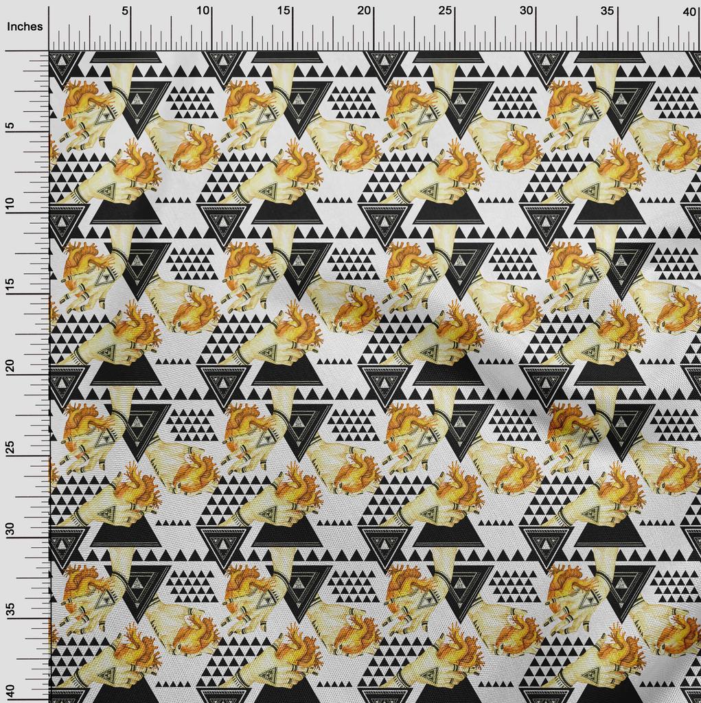 oneOone Cotton Flex Yellow Fabric Triangle Sewing Material Print Fabric By The Yard 40 Inch