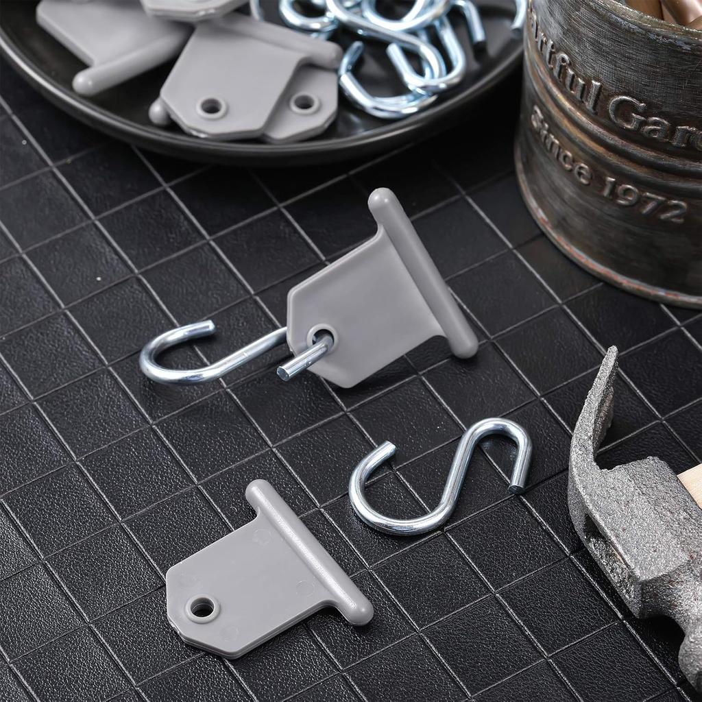 BBTO 14 Pieces RV Awning Hooks for Lights Camping Awning Accessory Hangers Plastic Metal S Shaped Gray Hooks Set Camper Light Support Hanger for