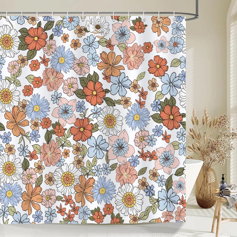 3D Shower Curtains Flowers Bathroom Curtain With Hooks Waterproof Print 180X240Cm Polyester Cloth Bathroom Decoration Screen