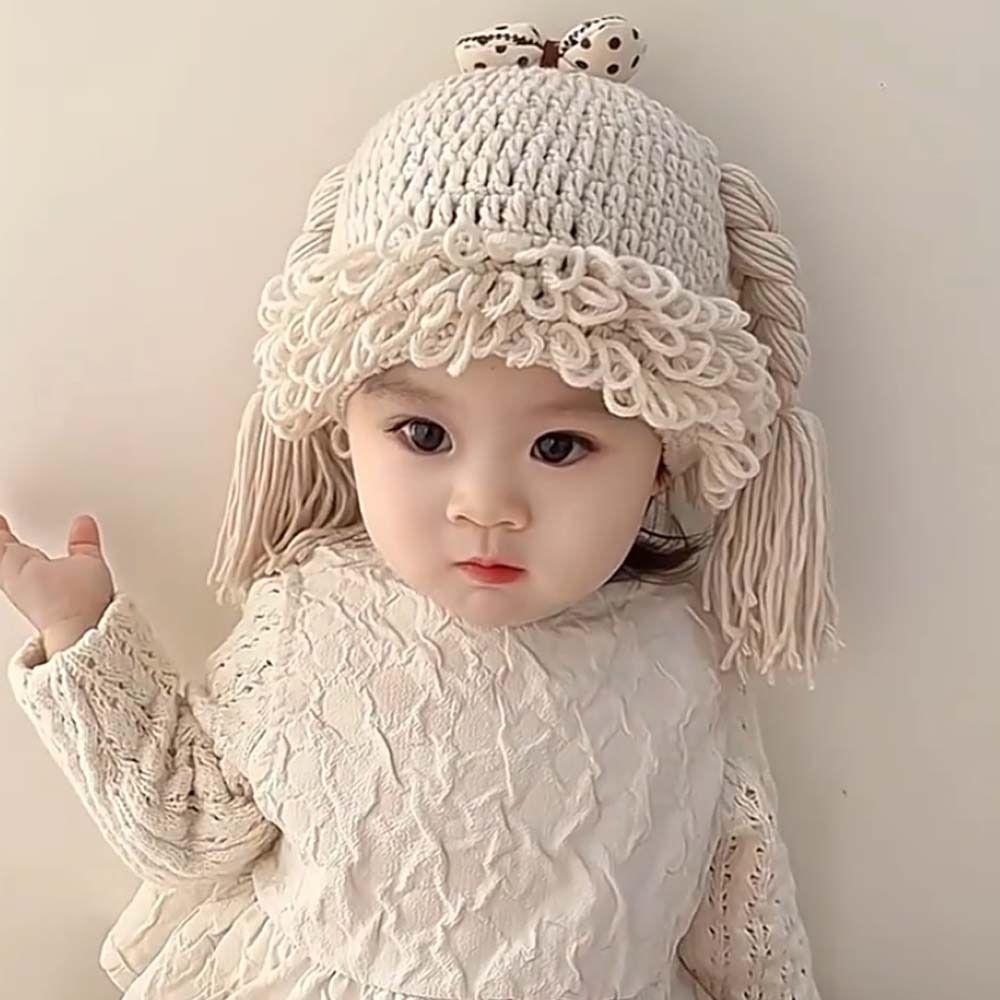 Breathable Kids Knitted Hat Elastic Newborn Headgear Personality Baby Braid Wig Hat Versatile