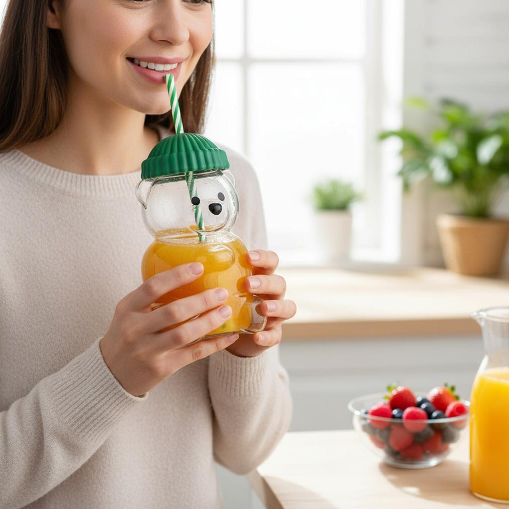 Large Capacity Cute Bear Glass Cup 500ML 2025 New Christmas Gift Durable Convenient for Coffee Beer Wine Cocktails Straw Mug