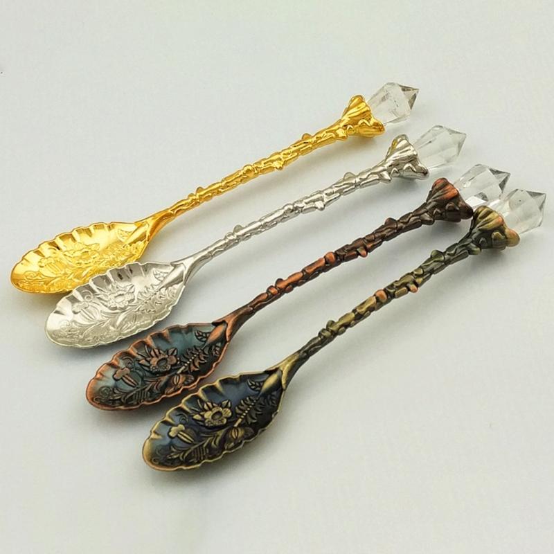 Retro Crystal Head Kirsite Spoon Elegant Antique Designs For Dessert Salt Coffee Teas Utensils Durable Kitchens Tool