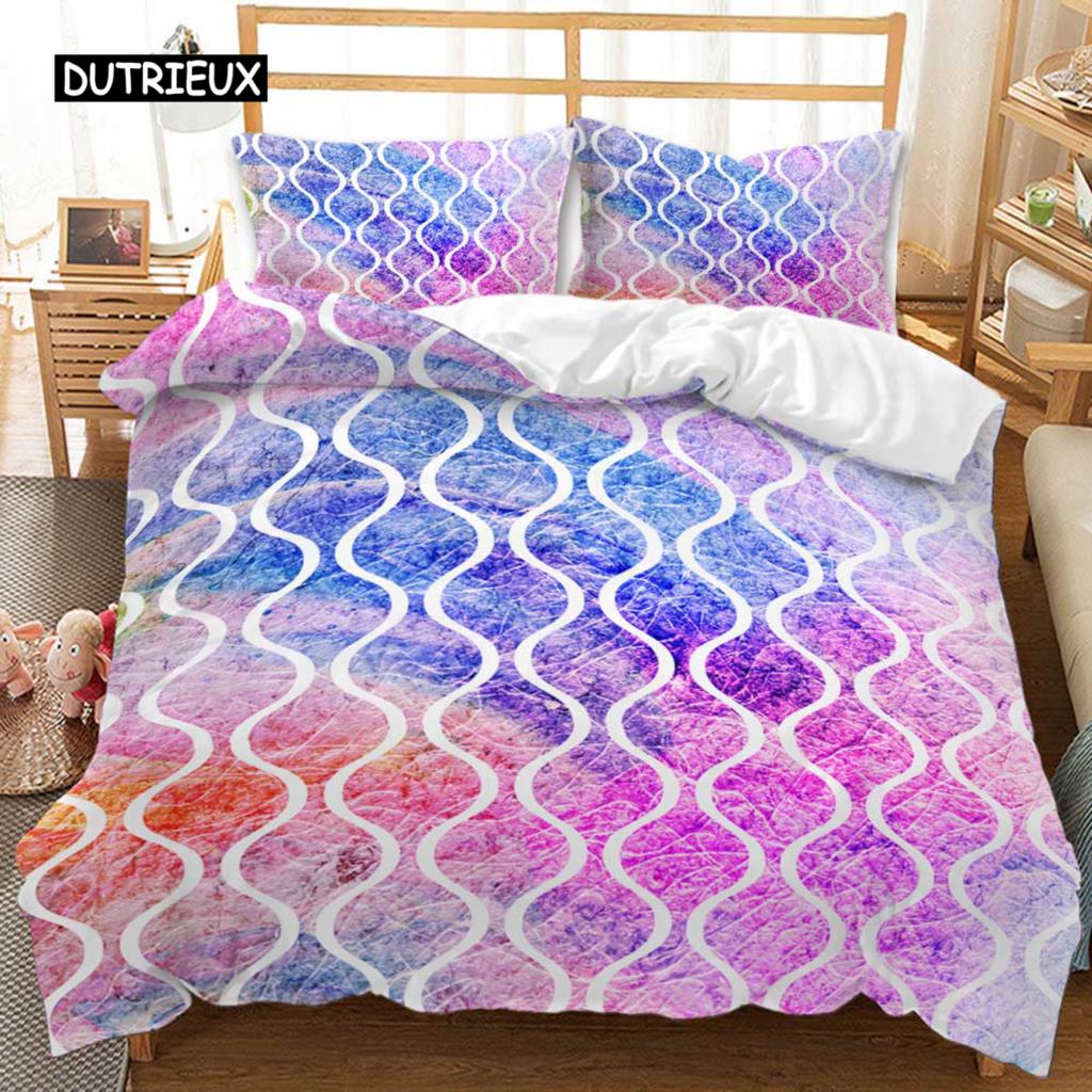 Bettbezug-Set mit geometrischem Muster, abstrakte bunte geometrische Figuren, Bettwäsche-Set, Doppel-, Queen- und King-Size-Bett, Polyester-Quilt-Abdeckung